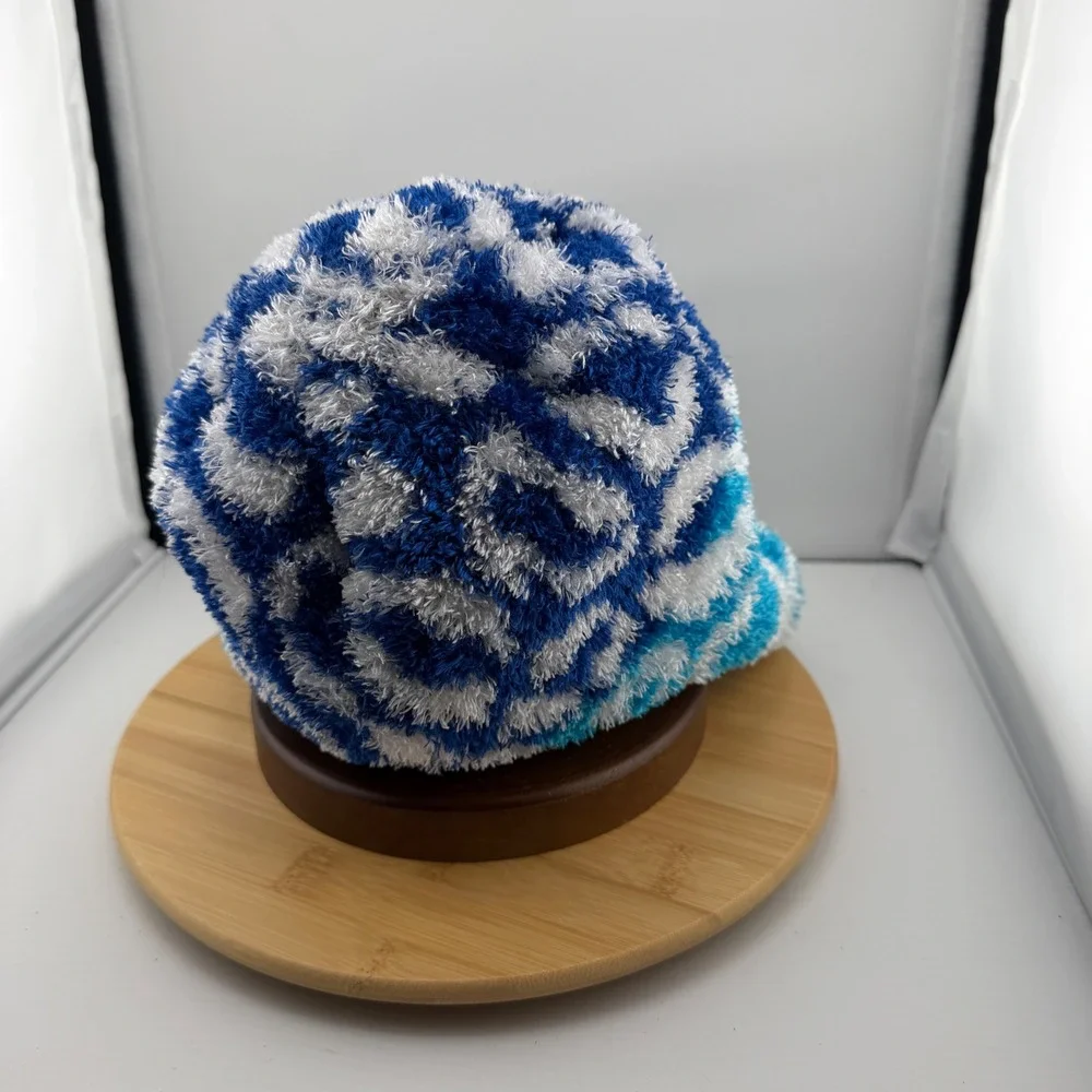 Justice Girls Blue Leopard Print Fuzzy Popcorn Knit Trapper Hat Fleece Lined OS
